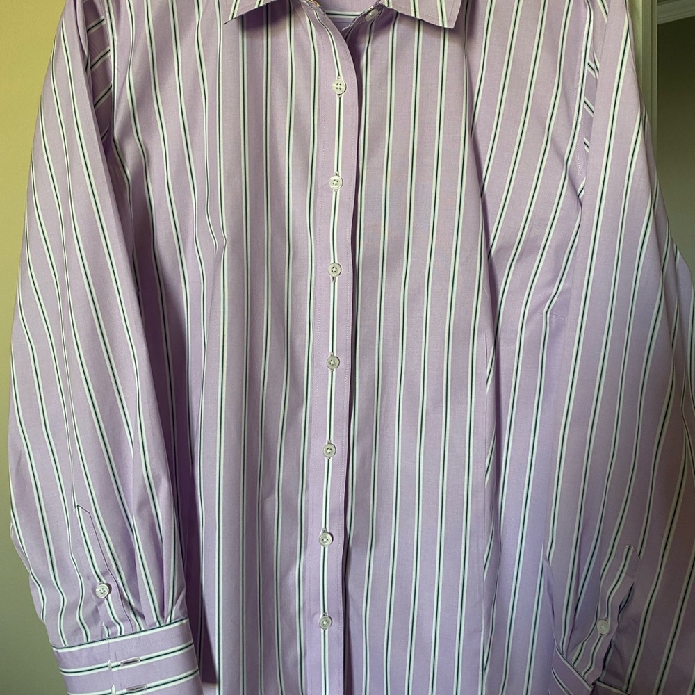 Talbots Pinstripe Floral Non-Iron Button Down Shirt